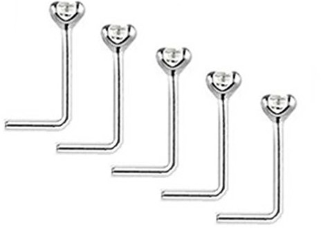 Clear Crystal Nose Studs PACK OF 5 STERLING SILVER Thin 0.6mm Bar L SHAPE