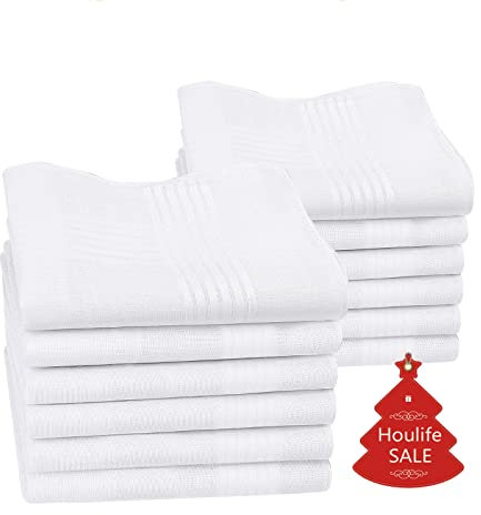 Fitstyle Damen&Herren Stoff Taschentücher 100% Baumwolle Weich Weiß Handkerchief mit Gestreifter Textur