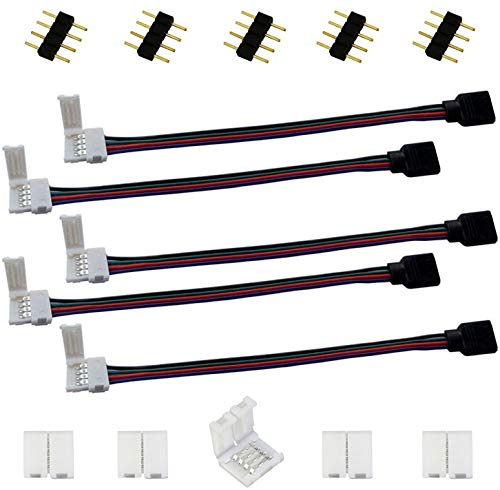 LITAELEK Conector Tira LED RGB 5050 LED Strip Connector 4 pines Conector Rápido Cinta LED Cable Banda LED Adaptador Puente Conector Controlador LED Adapter para Tira LED RGB 5050 de 10mm Ancho