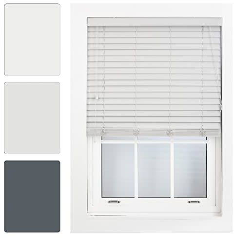 FURNISHED Window Venetian Blinds Faux Wood Venetian Blind 50mm Made to Measure, Grey Up To 120W x 150H cm