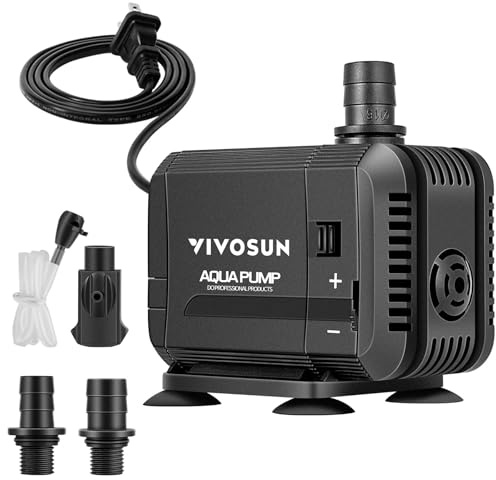 VIVOSUN 400GPH Submersible Pump(1500L/H, 15W), Ultra Quiet Water Pump with 5.2ft High Lift, Fountain Pump with 5ft Power Cord, 3 Nozzles for Fish Tank, Pond, Aquarium, Statuary, Hydroponics