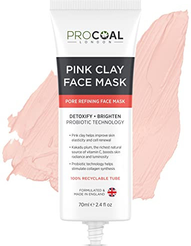 Australian Pink Clay Face Mask Beauty 70ml by Procoal - Skincare Face Mask Targets Pores & Brightens, 100% Recyclable Packaging, Vegan Clay Mask, Cruelty-Free - Made in UK