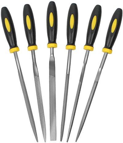 KALIM 6Pcs File Set, 5.5in Needle Files, 3 mm Diameter Carbon Steel File Kit with Handle, Suitable for Metal, Wood, Glass, Plastic, Leather, Jewelry