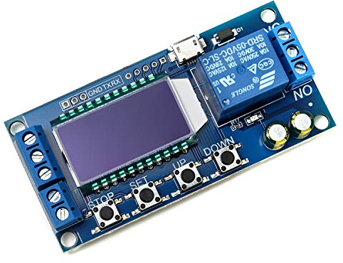 QWORK® Relè di ritardo di tempo, modulo relè DC 6-30 V ritardo-off ciclo, 0,01-9999 mins regolabile Trigger Interruttore di controllo con display LCD Supporto Micro USB 5V Alimentazione