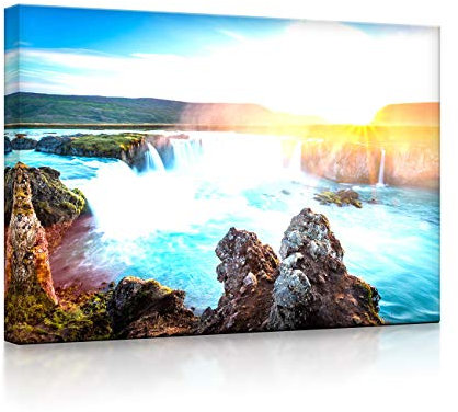 lightbox multicolor | Bild mit LED Licht | Idyllische Wasserfälle bei Sonnenuntergang | 60x40 cm | Fully Lighted