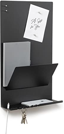 byde Heke Organiseur Mural en métal 30 x 9 x 49 cm, étagère Murale avec Tableau magnétique et aimants, Tableau pour clés, journaux et Notes, Fixation Murale avec Un modèle de Montage. Couleur Noire