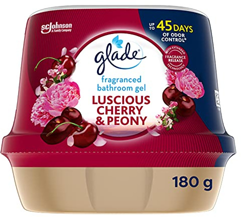 Glade Fragranced Bathroom Gel, Bathroom Air Freshener & Discreet Odour Eliminator, Luscious Cherry & Peony, 180g
