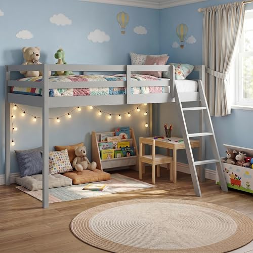 Panana Mid Sleeper Bunk Bed 3FT Single Bed Frame Wood Cabin Bed, for Kids, 01-Mid Sleeper (Grey)