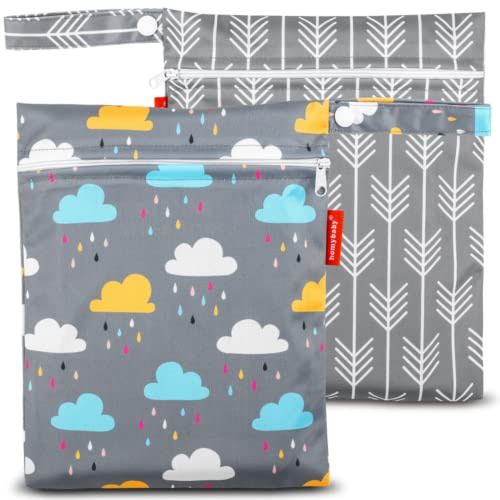 HOMYBABY® Bolsa Impermeable de Tela [2pcs] - Organizador de pañales o Ropa guardería y Colegio - Neceser Viaje, Playa, Piscina, Deporte - Bolsa pañales de Tela para Bebe - Bolsa merienda (Set C, S)