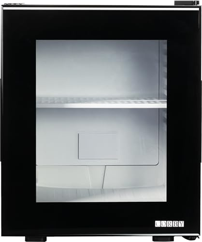 Corby Eton 20L Glass Door Minibar Fridge – Silent Hotel Mini Fridge with Adjustable Shelves & LED Light – Compact Beverage Cooler for Guest Rooms, Offices & Bedrooms – Black