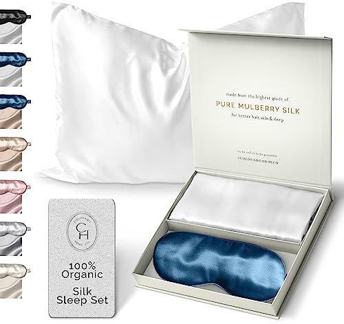 Silk Pillowcase for Hair and Skin, Silk Pillow Case, White Silk Pillowcase, 100 Silk Pillowcase Queen Size, Mulberry Silk Pillowcase Set of 2 Pieces with Midnight Blue Silk Sleep Mask Included