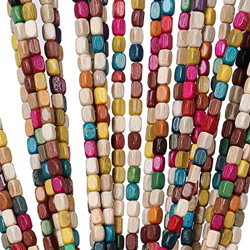 ANMINY 52 Strands Bamboo Wood Beaded Curtain for Doorways 35 x 75 Rainbow Colorful Handmade Natural Wooden Boho Hippie Door Window Hanging Beads