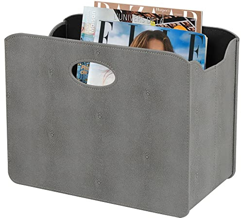 HofferRuffer Magazine Basket Holder, Foldable Magazine Rack, Document File Holder Organizer, File Folder, Newspaper Storage Bin Organizer for Home or Office (Dark Grey Shagreen)