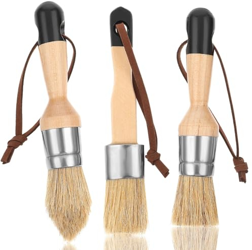 3 Pack Chalk Paint Brush, Chalk and Wax Paint Brush Chalk Paint Tool for Furniture Reusable Flat and Round Chalked Paint Brush for Folk Art Home Décor Wood Projects Furniture Stencils