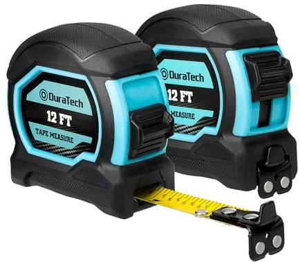 DURATECH Magnetic Tape Measure 12FT with Fractions 1/8, 2 Pack Retractable Measuring Tape, Easy to Read Both Side Measurement Tape, Magnetic Hook and Shock Absorbent Case for Construction, Carpenter