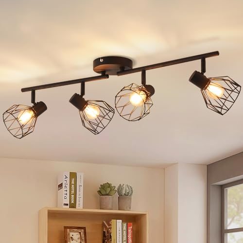 ANWIO Deckenleuchte E14 4 Flammig Schwarz, LED Deckenstrahler 4 Flammig Schwenkbar Flurlampe Lampe Wohnzimmer LED Deckenlampe Küche Spotleuchte Wand Schlafzimmer (Ohne Leuchtmittel) EUC-