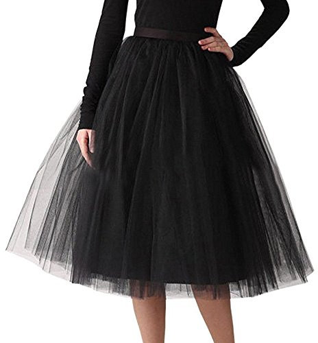 Tyllkjol dam tutu kjol midi knälång lång retro 50-talet balett tyllkjol rockabilly underkjol balettkjol dansklänning party minikjol festlig karneval kostym, B1 – svart, one size