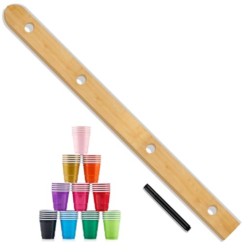 Ziliny 4 Person Ski Board 57'' x 3.9'' Vintage Wooden Board with 50 Plastic Glasses and 1 Marker Pen Rustic Retro Ski for Gathering Birthday Party Wedding(Natural Color)