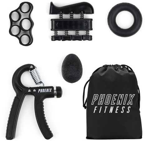 Phoenix Fitness 5pcs Hand Grip Strengthener Set - 5-60kg Adjustable Resistance Hand Gripper Exercise Set for Forearm, Wrist and Finger Strength Training & Rehabilitation - Black