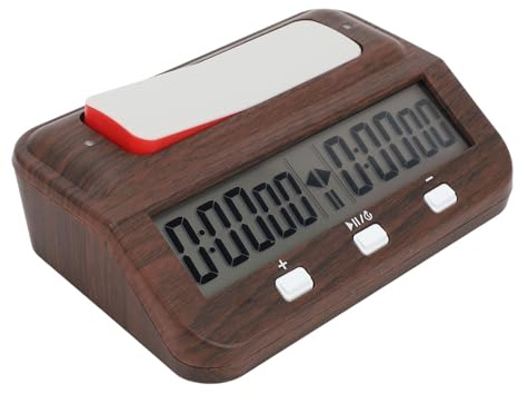 Horloge d'Échecs Numérique, Multifonction Portable avec Alarme Sonore Design Bois Élégant Minuteur Professionnel pour Tournois Jeux de Société Entraînement à Domicile Clubs