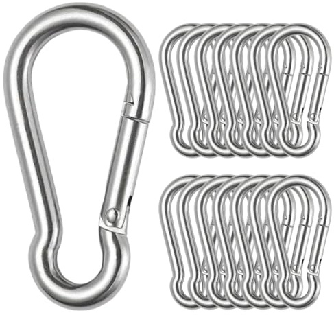 JchEnye Karbiner 15 x 3,5 x 46 mm, högkvalitativa galvaniserade fjäderkarbinhakar med maximal lastkapacitet på 50 kg för camping, ryggsäck, resor och vandring