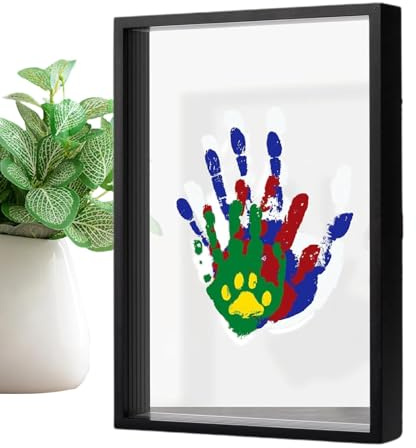 Juego familiar de huellas de manos, marco de recuerdo para huellas de manos, crea suficiente espacio, juego de marcos de madera, hojas transparentes, juego de pintura a prueba de bebés para padres