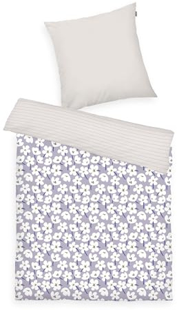 TOM TAILOR Renforcé-Bettwäsche, 80x80 + 135x200 cm, 100% Baumwolle/Renforcé, mit Wendemotiv und farbigem Reißverschluss, FRESH FLOWERS Lila, Weiß (Soft Lilac & Off White)