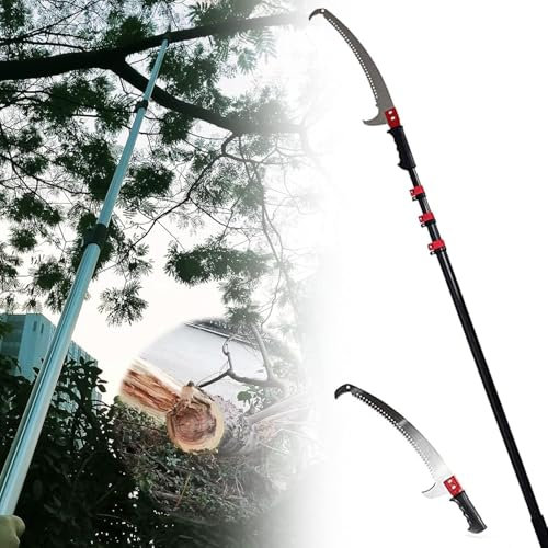 3.6-7.2m Telescopic Tree Pruner Extending Tree Pruning Branch Cutter + 30cm Saw Metal Extendable Ratchet Pulley Pole Pruner Hand Lopper Shears Long Reach Tall Tree Pruning Trimmer Extending(6M (20FT