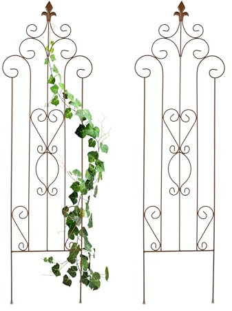 Relaxdays Rankgitter Metall, 2er Set, Vintage, HB: 116x35 cm, Rankhilfe Kletterpflanzen, zum Stecken, Rankspalier, braun