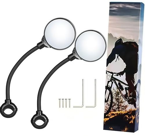 LEXICANMHS Espejo retrovisor para bicicleta, 2 unidades, HD, giratorio 360°, espejo retrovisor para manillar de 17,4 – 22 mm, espejo izquierdo para bicicleta eléctrica, bicicleta de montaña y de