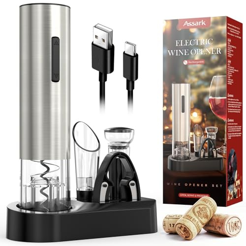 Electric Corkscrew, Wine Bottle Opener Set, Automatic Wine Lifter, Corkscrew Wine with Foil Cutter, 6-in-1 Gift Idea Wine Bottle Opener, USB Cable, Vacuum Pump and Wine Pourer