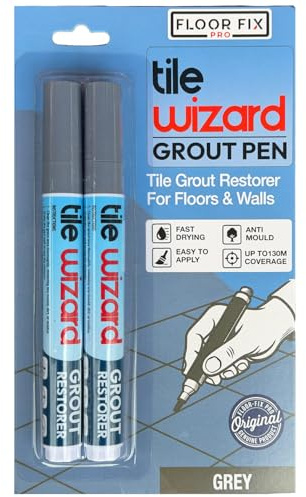 Tile Wizard Grout Pen From Floor-Fix Pro | Waterproof Grout Paint | Tile Grout Colorant and Sealer Pen - Narrow 5mm Soft Tip (Grey, 2 Pack)
