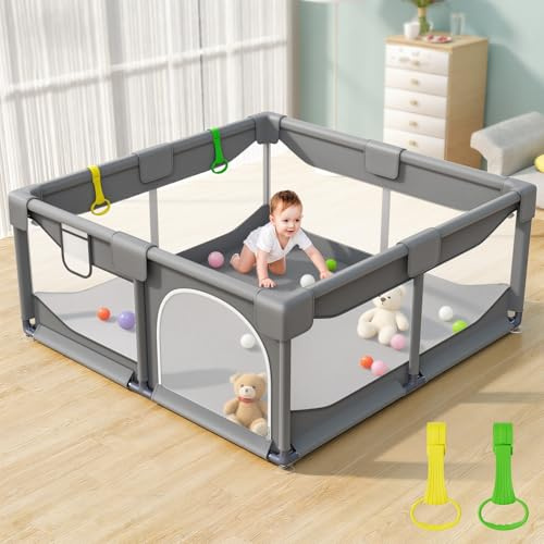 Sarr Klith Baby Playpen, Play Pen for Babies Toddlers Infants with Padded Corner Protection, Anti-Slip Stable Structure, Breathable Mesh, Tool-Free Assembly, 120x120cm Grey