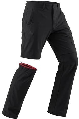 Pioneer Camp Pantaloni da trekking da uomo con zip, rimovibili, resistenti all'acqua, ad asciugatura rapida, con 4 tasche per trekking, Nero , L