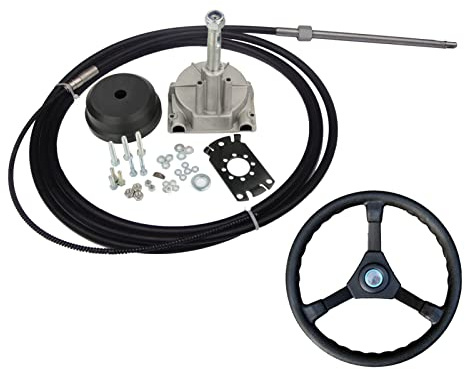 XEDLAMP Sistema de dirección mecánica giratoria turbina simple con motor fueraborda 12 pies rueda cable Placa de giro del control del timón