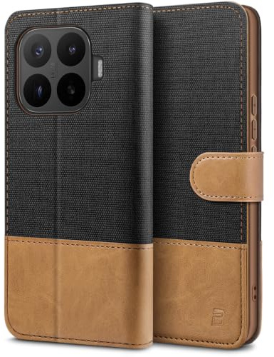 BEZ Mobiltelefonfodral för Xiaomi 17T Pro-fodral, fodral kompatibel med Xiaomi 17T Pro, skyddsfodral av vikbart fodral med kreditkortshållare, stativ, magnetlås, svart