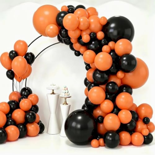 Luftballong, girlang svart guld, 134 st ballonger, girlang, ballonger, svart, metallisk, gyllene för födelsedag, bröllop, babydusch, examen, pensionering, studentbal, fest, dekoration (svart orange)