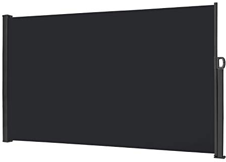 LZQ Auvent Store Latéral Retractable Polyester Paravent Extérieur Rétractable Brise-Vue Soleil Logement et Soutien Post en Aluminium Extensible Stores pour Jardin, Balcon 160 x 300 cm Noir