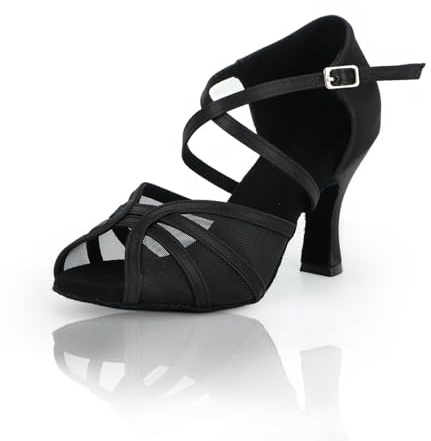 Jywmsc Women Ballroom Dance Shoes Ladies Latin Salsa Tango Dancing Shoes, 3.5 UK, Black--8cm Heels