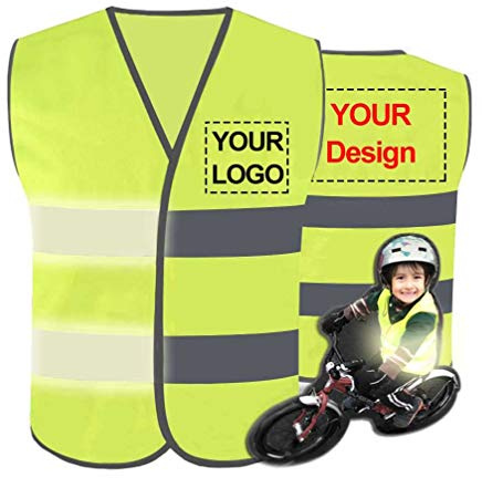 YOWESHOP Kids High Visibility Safety Vest Custom Your Logo Children's Protective Workwear With Reflective Strips Construction Vest (Neon Yellow (S))