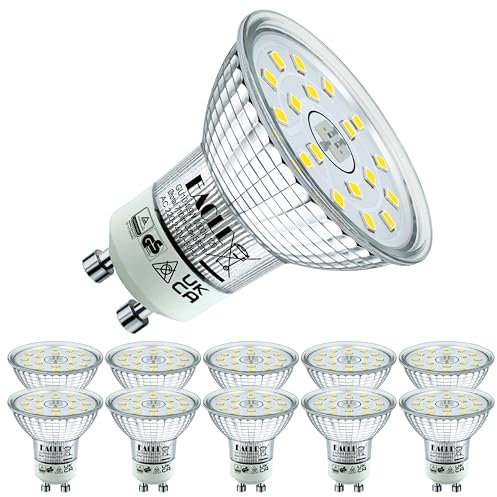 EACLL GU10 LED Kaltweiss 4.9 W Ersetzt 75W Halogen Leuchtmittel, 10er-Pack. 585 Lumen 6000K Birnen, AC 230V Flimmerfrei Strahler, Abstrahlwinkel 120° Spot, Nicht Dimmbar Reflektorlampen