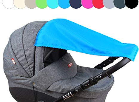 BABYLUX Sonnenschutz für Kinderwagen Buggy Babywanne UV Schutz Rollofunktion Universal SONNENSEGEL Sonnendach Verstellbar (Blau)
