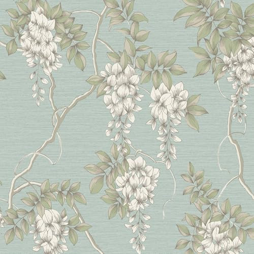 Superfresco Easy Duck Egg Wisteria Floral Wallpaper | Paste The Wall | Green Floral | Eco-Friendly