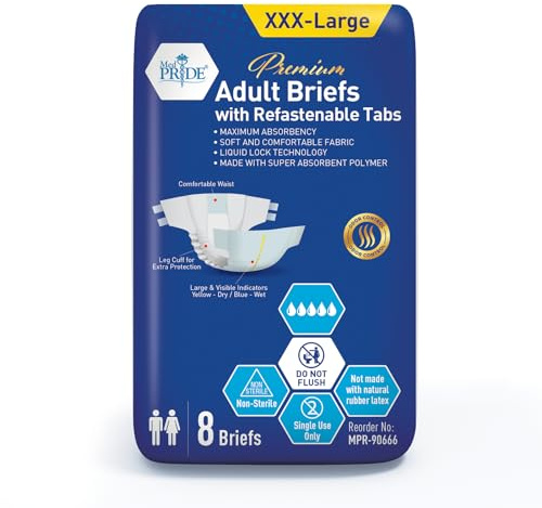 MED PRIDE Maximum Absorbency Adult Briefs for Incontinence with Refastenable Tabs - Ultra-Absorbent Adult Diapers for Men & Women- Bladder Control Unisex Disposable Underwear (XXX-Large - Bag of 8)