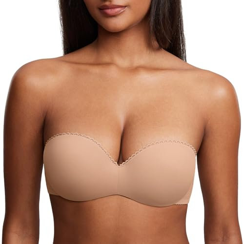 DOBREVA Women's Strapless Push Up Bra Padded Underwire Boost Cups Multiway Bandeau Bra Natural 34B