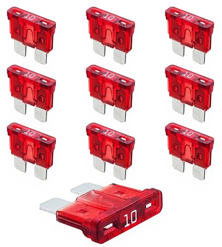 10A KFZ Sicherungen | 12V 24V 32V | 10 Stück | Stecksicherungen für Stromdieb & Sicherungshalter | 19mm Flachsicherungen für Auto, Boot, Motorrad, Wohnmobil & Roller | Ersatzsicherungen