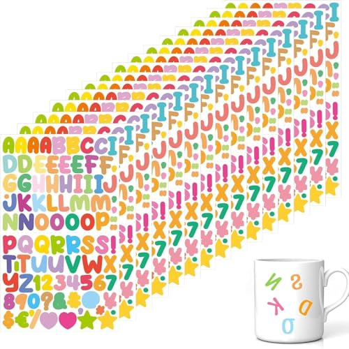 15 Fogli Adesivi Lettere e Numeri,Lettere Glitter Adesivi,Adesivi Lettera Cappello Graduazione,Adesivi Numeri Lettere Simboli Impermeabile per Fai da te Decorazione (Colore Della Caramella)