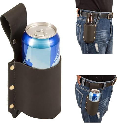 Crazy Horse Leather Beer Belt Holster,Portable Beer Holster, Beers Holster for Father’s Day,Men's Beer gift,Parties, Barbecues, Camping Beer Accessories,Cowboy Accessories for Men(Dark Coffee)