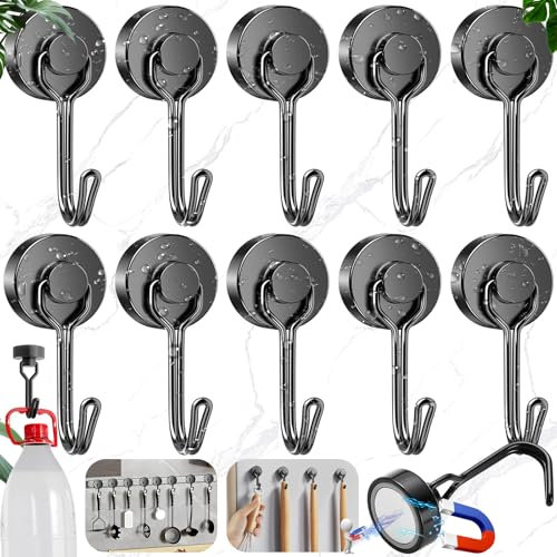Mikqky 10 Pièces Crochets Magnétiques, Crochet Magnétique En Néodyme, Crochet Magnétique Noir, Crochet Magnétique Rotatif, 7Kg Patère Magnétique, Pour Cuisine, Entrepôt Et Extérieur (Noir)