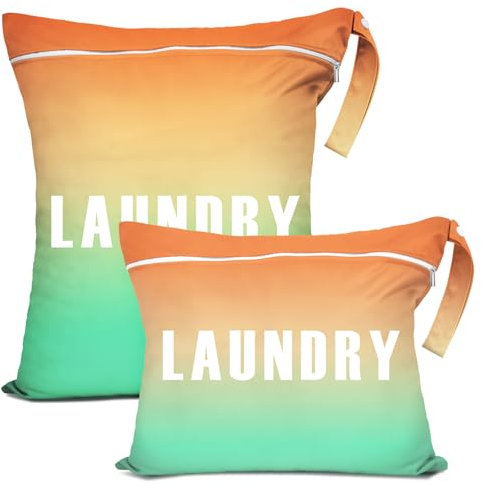 Grande sacco per la biancheria da viaggio, piccolo sacco per la biancheria, impermeabile, con manici, per il naso, per abbigliamento sportivo, vestiti bagnati (arancione verde chiaro)